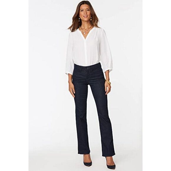 NYDJ Marilyn High Rise Lift Tuck Stretch Straight Jeans in Black Size 12P - Picture 1 of 9